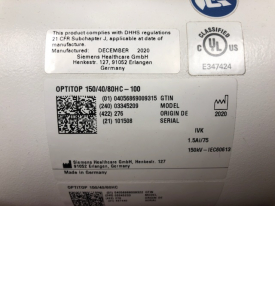X-ray Tube OPTITOP 150/40/80HC-100 Siemens Axiom Aristos p/n 03345209 , 03345233